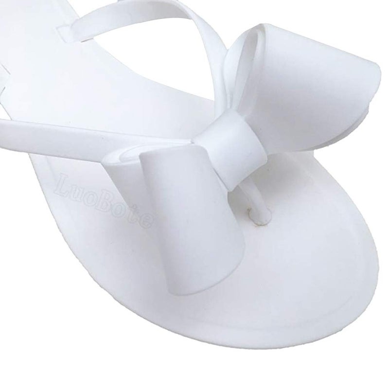 Mtzyoa Women Flip-Flops Bow Flat Sandals Beach Jelly Cute Rain White Size 7.5 Ladies Summer Casual Waterproof - Image 2
